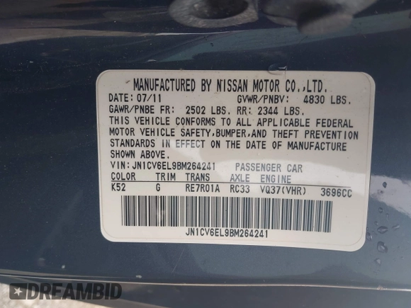2011 Infiniti G37 x with VIN JN1CV6EL9BM264241, listed as a IAAI auction lot 42183249 with 133,012 mi miles. Bid and sale history available at carsss.com. Image 9.
