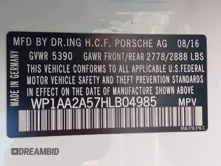 2017 Porsche Macan with VIN WP1AA2A57HLB04985, listed as a IAAI auction lot 42437943 with 102,312 mi miles and . Bid and sale history available at DreamBid. Image 9.