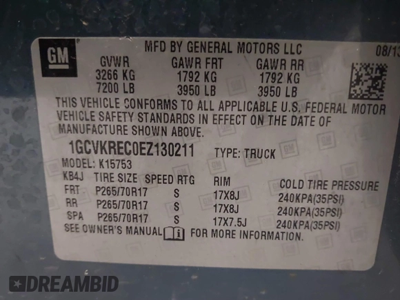 2014 Chevrolet Silverado 1500 LT with VIN 1GCVKREC0EZ130211, listed as a IAAI auction lot 41601900 with 209,604 mi miles and . Bid and sale history available at DreamBid. Image 9.