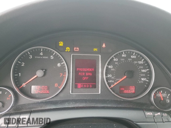2007 Audi A4 2.0T with VIN WAUDF78E67A184080, listed as a Copart auction lot 47396885 with 195,545 mi miles and Salvage Title. Bid and sale history available at carsss.com. Image 9.