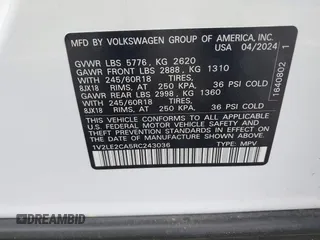 2024 Volkswagen Atlas SE with VIN 1V2LE2CA5RC243036, listed as a IAAI auction lot 41860475 with 7,766 mi miles and . Bid and sale history available at DreamBid. Image 9.