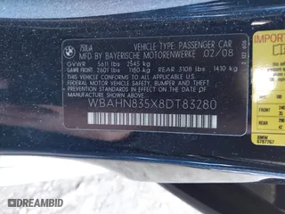 2008 BMW 7 Series 750Li with VIN WBAHN835X8DT83280, listed as a IAAI auction lot 41735528 with 103,464 mi miles. Bid and sale history available at carsss.com. Image 9.