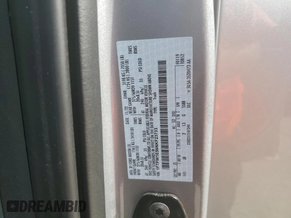 2022 Ford F-150 XL с VIN 1FTFW1E56NKF23733, выставлен на аукционе Copart как лот 64649955 с пробегом 26 851 миль миль и Списание • Salvage title. История ставок и продаж доступна на DreamBid. Изображение 12.