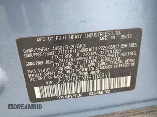 2011 Subaru Forester X Limited with VIN JF2SHAECXBH704853, listed as a IAAI auction lot 42500091 with 156,140 mi miles and . Bid and sale history available at DreamBid. Image 9.
