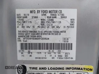 2010 Ford F-150 XL with VIN 1FTEW1E84AFC53524, listed as a IAAI auction lot 39987417 with 196,071 mi miles and . Bid and sale history available at DreamBid. Image 9.
