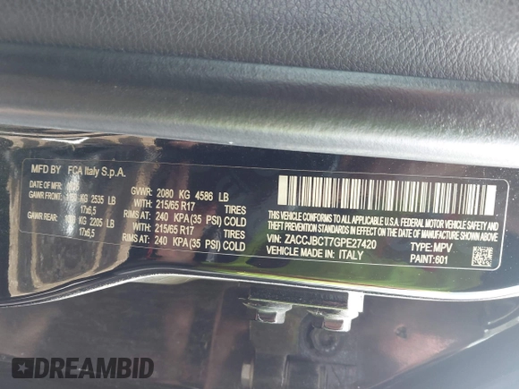 2016 Jeep Renegade Trailhawk with VIN ZACCJBCT7GPE27420, listed as a IAAI auction lot 42588078 with 129,458 mi miles and . Bid and sale history available at DreamBid. Image 9.