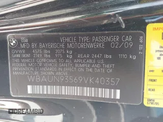 2009 BMW 1 Series 135i with VIN WBAUN93569VK40357, listed as a IAAI auction lot 42412038 with 141,944 mi miles and . Bid and sale history available at DreamBid. Image 9.