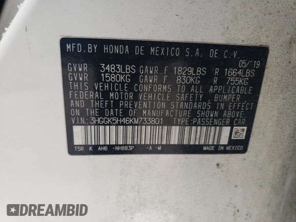 2019 Honda Fit LX with VIN 3HGGK5H46KM733801, listed as a Copart auction lot 45900315 with 123,761 mi miles and Salvage Title. Bid and sale history available at carsss.com. Image 13.