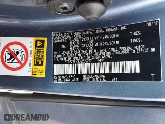 2018 Toyota Highlander LE z VIN 5TDZZRFH8JS235257, wystawiony jako Copart lot #56845205 z przebiegiem 136 194 mil mil oraz Szkoda całkowita • Salvage title. Historia ofert i sprzedaży dostępna na DreamBid. Obrazek 14.