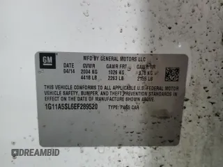 2014 Chevrolet Malibu LS with VIN 1G11A5SL6EF289520, listed as a Copart auction lot 46456805 with 143,016 mi miles and Salvage Title. Bid and sale history available at DreamBid. Image 12.