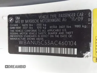 2010 BMW 5 Series 528i with VIN WBANU5C53AC460104, listed as a IAAI auction lot 42136658 with 107,031 mi miles and . Bid and sale history available at carsss.com. Image 9.