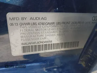 2013 Audi A4 Premium with VIN WAUAFAFL8DN049558, listed as a IAAI auction lot 41958979 with 136,543 mi miles. Bid and sale history available at carsss.com. Image 9.