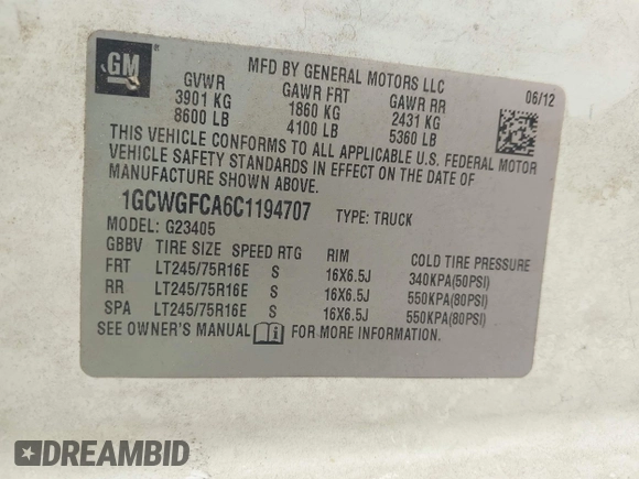 2012 Chevrolet Express Cargo with VIN 1GCWGFCA6C1194707, listed as a IAAI auction lot 42424538 with 335,965 mi miles and . Bid and sale history available at DreamBid. Image 9.