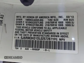 2013 Honda CR-V LX with VIN 5J6RM3H31DL025726, listed as a IAAI auction lot 40658785 with 262,021 mi miles. Bid and sale history available at carsss.com. Image 9.