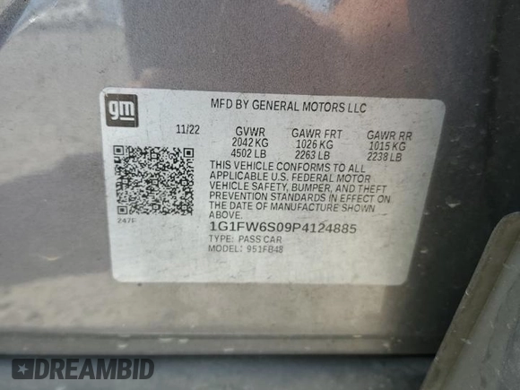 2023 Chevrolet Bolt EV 1LT with VIN 1G1FW6S09P4124885, listed as a Copart auction lot 57169545 with 47,426 mi miles and Salvage title. Bid and sale history available at DreamBid. Image 13.