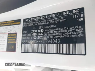 2019 Mercedes-Benz C 300 with VIN 55SWF8DB8KU294043, listed as a IAAI auction lot 41681040 with Not Provided miles and . Bid and sale history available at DreamBid. Image 9.