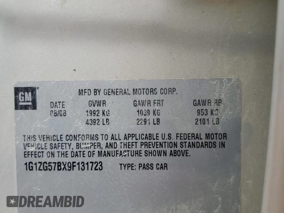 2009 Chevrolet Malibu 1LS with VIN 1G1ZG57BX9F131723, listed as a Copart auction lot 54502774 with 224,252 mi miles and Salvage Title. Bid and sale history available at DreamBid. Image 12.