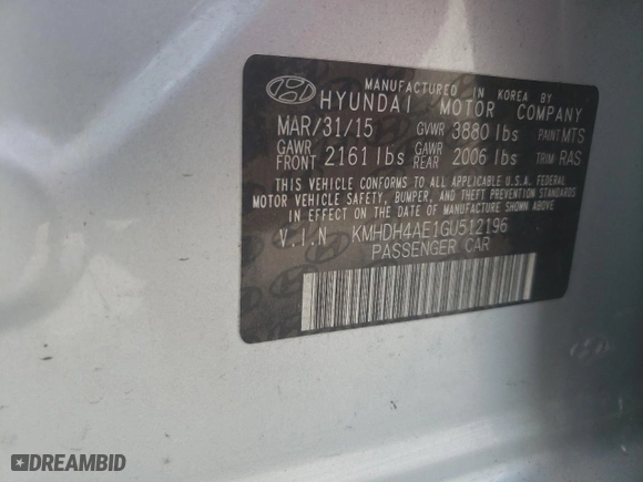 2016 Hyundai Elantra Value Edition with VIN KMHDH4AE1GU512196, listed as a Copart auction lot 79673624 with 0 mi miles and Salvage Title. Bid and sale history available at carsss.com. Image 13.