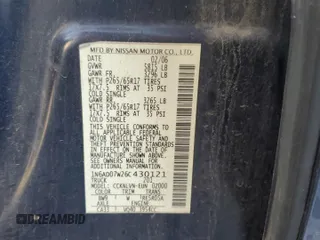2006 Nissan Frontier LE with VIN 1N6AD07W26C430121, listed as a Copart auction lot 43353345 with 241,516 mi miles and Salvage title. Bid and sale history available at DreamBid. Image 12.