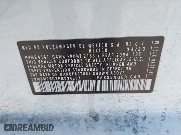 2023 Volkswagen Jetta Sport z VIN 3VWBM7BU2PM034287, wystawiony jako IAAI lot #41742935 z przebiegiem 32 818 mil mil oraz . Historia ofert i sprzedaży dostępna na DreamBid. Obrazek 9.