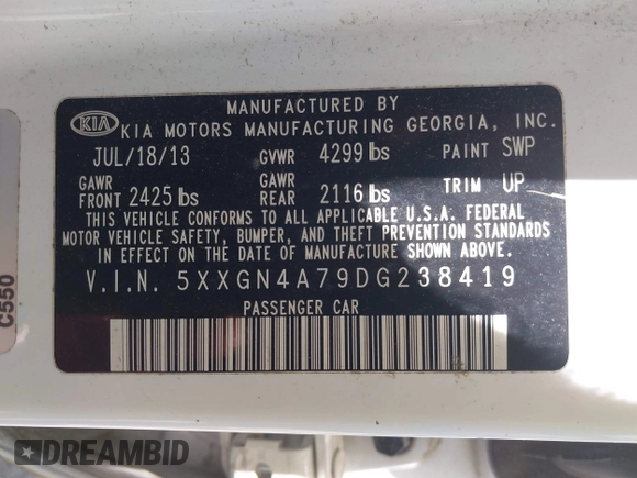 2013 Kia Optima EX с VIN 5XXGN4A79DG238419, выставлен на аукционе IAAI как лот 42484571 с пробегом 168 844 миль миль и . История ставок и продаж доступна на DreamBid. Изображение 9.