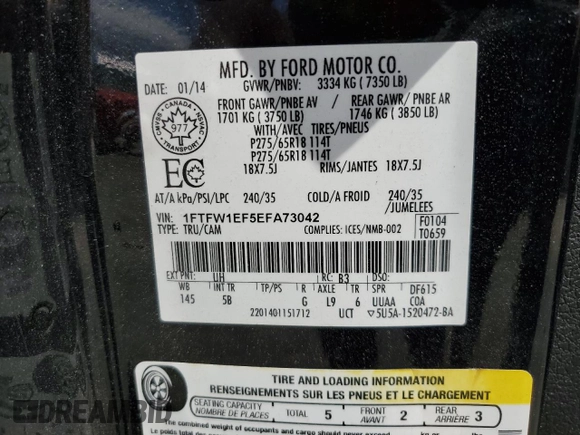2014 Ford F-150 XL z VIN 1FTFW1EF5EFA73042, wystawiony jako Copart lot #57646615 z przebiegiem 126 020 mil mil oraz Szkoda całkowita • Salvage title. Historia ofert i sprzedaży dostępna na DreamBid. Obrazek 12.