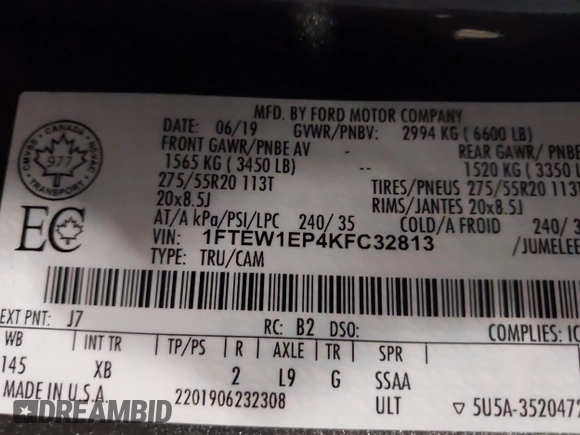 2019 Ford F-150 XL с VIN 1FTEW1EP4KFC32813, выставлен на аукционе IAAI как лот 42031285 с пробегом 72 031 миль миль и . История ставок и продаж доступна на DreamBid. Изображение 9.