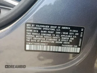 2014 Volkswagen Passat Wolfsburg Edition with VIN 1VWAT7A33EC066817, listed as a Copart auction lot 60502745 with 183,263 mi miles and Salvage title. Bid and sale history available at DreamBid. Image 12.