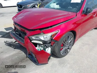 2018 Infiniti Q50 Red Sport 400 with VIN JN1FV7AP2JM460824, listed as a IAAI auction lot 42077854 with 91,062 mi miles and . Bid and sale history available at DreamBid. Image 6.