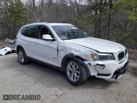 2013 BMW X3 xDrive28i with VIN 5UXWX9C59D0A13581, listed as a Copart auction lot 52074475 with Not Provided miles and Salvage Title. Bid and sale history available at DreamBid. Image 4.