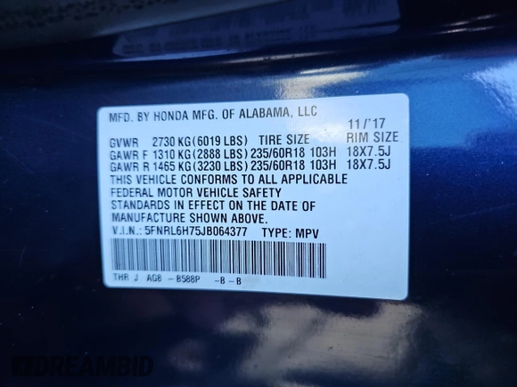 2018 Honda Odyssey EX-L z VIN 5FNRL6H75JB064377, wystawiony jako Copart lot #89319585 z przebiegiem 103 620 mil mil oraz Czysty tytuł • Clean title. Historia ofert i sprzedaży dostępna na DreamBid. Obrazek 10.