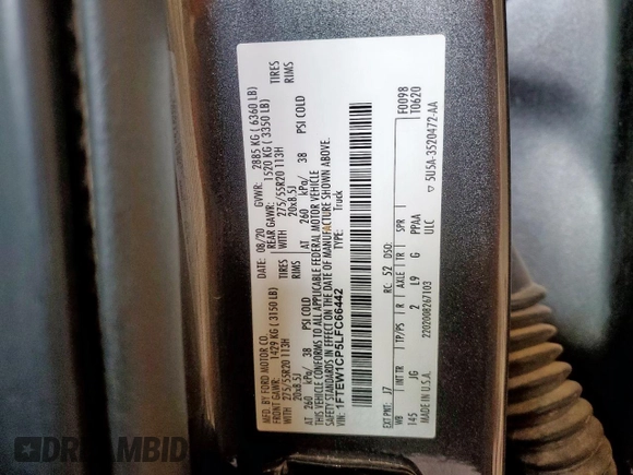 2020 Ford F-150 XL z VIN 1FTEW1CP5LFC66442, wystawiony jako Copart lot #56955955 z przebiegiem 80 164 mil mil oraz Szkoda całkowita • Salvage title. Historia ofert i sprzedaży dostępna na DreamBid. Obrazek 12.