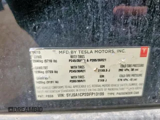 2013 Tesla Model S Performance z VIN 5YJSA1CP2DFP13199, wystawiony jako Copart lot #63225055 z przebiegiem Nie podano mil oraz Czysty tytuł • Clean title. Historia ofert i sprzedaży dostępna na DreamBid. Obrazek 13.