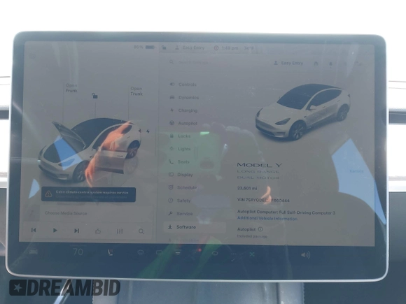 2023 Tesla Model Y Long Range with VIN 7SAYGDEE1PF660444, listed as a IAAI auction lot 42065046 with 23,601 mi miles and . Bid and sale history available at DreamBid. Image 7.