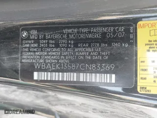 2007 BMW 6 Series 650i with VIN WBAEK13587CN83369, listed as a IAAI auction lot 42103223 with 106,119 mi miles. Bid and sale history available at carsss.com. Image 9.