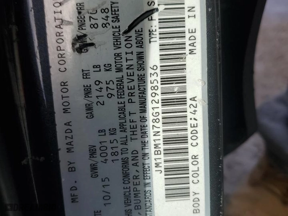 2016 Mazda Mazda3 i Grand Touring with VIN JM1BM1N78G1298536, listed as a Copart auction lot 48744945 with 81,593 mi miles and Salvage Title. Bid and sale history available at carsss.com. Image 13.