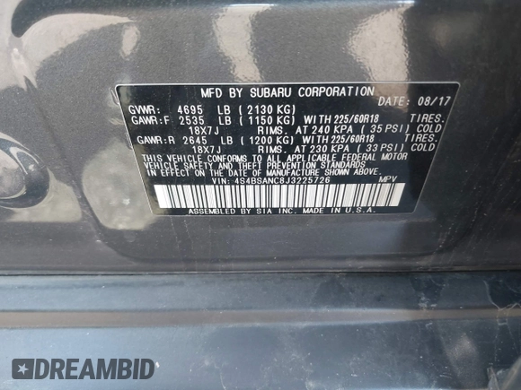 2018 Subaru Outback Limited с VIN 4S4BSANC8J3225726, выставлен на аукционе IAAI как лот 42227888 с пробегом 132 454 миль миль и . История ставок и продаж доступна на DreamBid. Изображение 9.