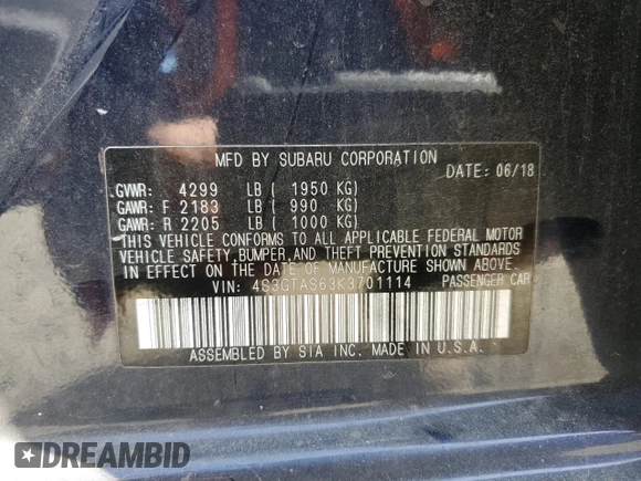 2019 Subaru Impreza Limited с VIN 4S3GTAS63K3701114, выставлен на аукционе Copart как лот 55217725 с пробегом 32 347 миль миль и Списание • Salvage title. История ставок и продаж доступна на DreamBid. Изображение 13.