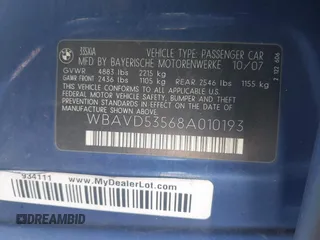 2008 BMW 3 Series 335xi with VIN WBAVD53568A010193, listed as a IAAI auction lot 41664727 with 153,526 mi miles. Bid and sale history available at carsss.com. Image 9.