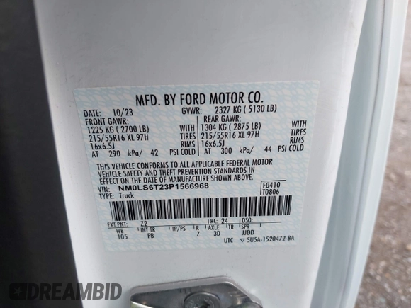2023 Ford Transit Connect z VIN NM0LS6T23P1566968, wystawiony jako IAAI lot #42357915 z przebiegiem 12 632 mil mil oraz . Historia ofert i sprzedaży dostępna na DreamBid. Obrazek 9.
