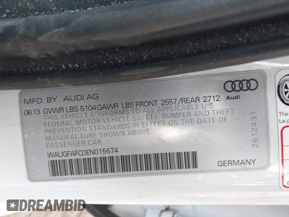 2014 Audi A6 Premium Plus with VIN WAUGFAFC0EN015674, listed as a IAAI auction lot 41879910 with 142,398 mi miles and . Bid and sale history available at DreamBid. Image 9.