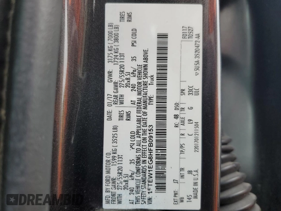 2017 Ford F-150 XL with VIN 1FTEW1EG8HFB09153, listed as a Copart auction lot 50978975 with 103,706 mi miles and Salvage Title. Bid and sale history available at carsss.com. Image 12.