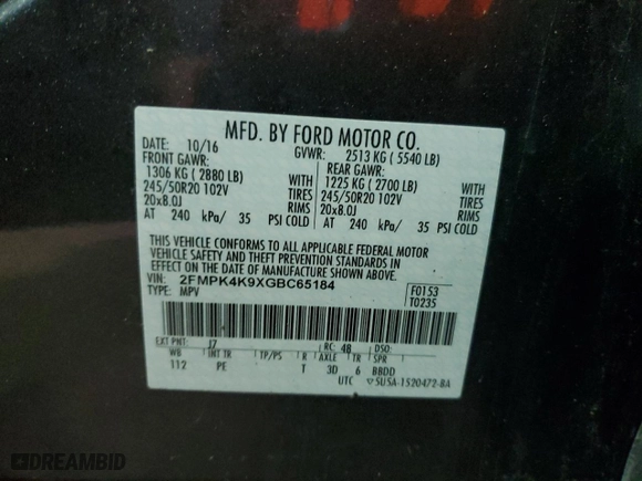 2016 Ford Edge Titanium with VIN 2FMPK4K9XGBC65184, listed as a Copart auction lot 47988585 with 136,867 mi miles and Clean Title. Bid and sale history available at carsss.com. Image 13.