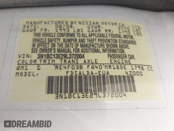 2009 Nissan Versa S с VIN 3N1BC13E29L372004, выставлен на аукционе IAAI как лот 42238770 с пробегом 100 951 миль миль и . История ставок и продаж доступна на DreamBid. Изображение 9.