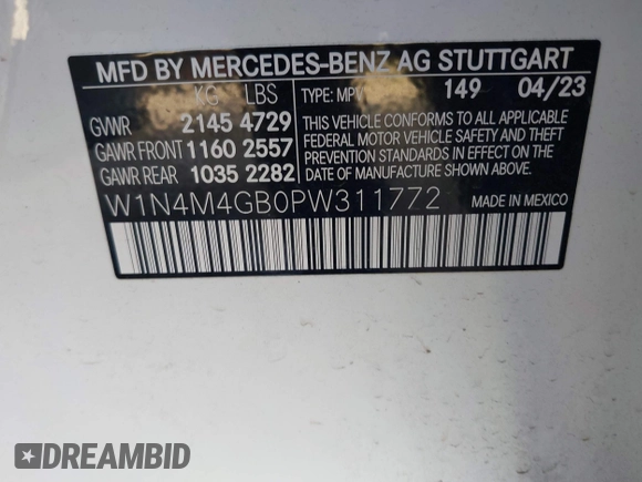 2023 Mercedes-Benz GLB 250 z VIN W1N4M4GB0PW311772, wystawiony jako IAAI lot #41192570 z przebiegiem 20 548 mil mil oraz . Historia ofert i sprzedaży dostępna na DreamBid. Obrazek 9.
