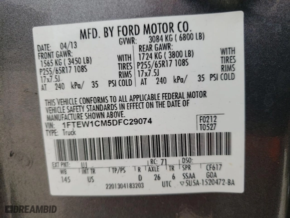2013 Ford F-150 XL with VIN 1FTEW1CM5DFC29074, listed as a Copart auction lot 48265805 with 171,912 mi miles and Salvage Title. Bid and sale history available at carsss.com. Image 12.