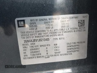 2018 Chevrolet Equinox LT with VIN 2GNAXJEV1J6213405, listed as a IAAI auction lot 41985255 with 87,811 mi miles and . Bid and sale history available at DreamBid. Image 9.