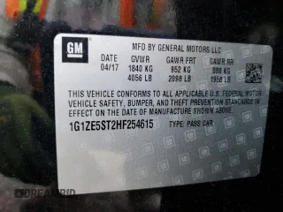 2017 Chevrolet Malibu LT with VIN 1G1ZE5ST2HF254615, listed as a Copart auction lot 50261295 with 105,297 mi miles and Salvage Title. Bid and sale history available at DreamBid. Image 14.