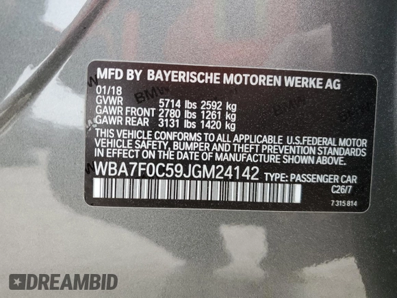 2018 BMW 7 Series 750i with VIN WBA7F0C59JGM24142, listed as a Copart auction lot 45532365 with 62,120 mi miles and Salvage Title. Bid and sale history available at carsss.com. Image 15.