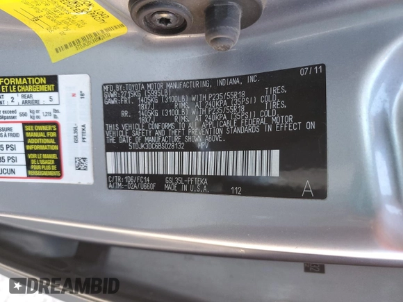 2011 Toyota Sienna LE with VIN 5TDJK3DC6BS028132, listed as a Copart auction lot 47260205 with 193,216 mi miles and Salvage Title. Bid and sale history available at carsss.com. Image 15.